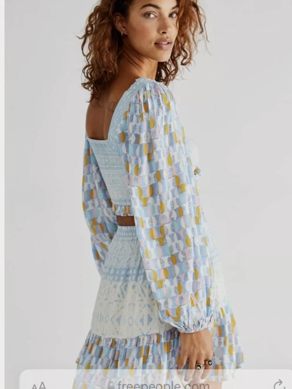 Free People Viscose Naomi Printed Puff Sleeve top Size Small